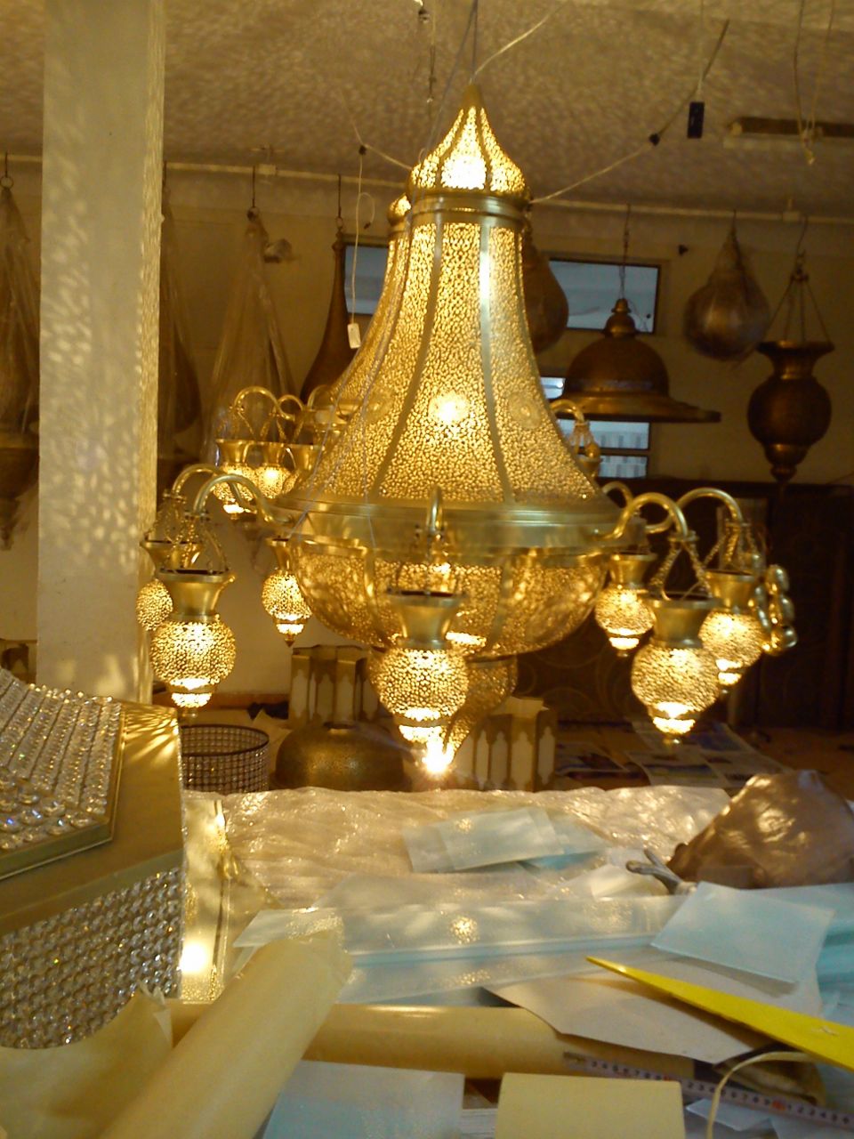 lustre, en, cuivre, marrakech