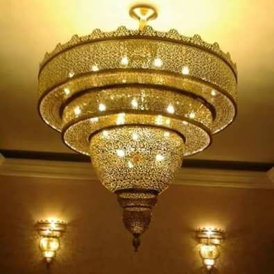 lustre, en, cuivre, marrakech